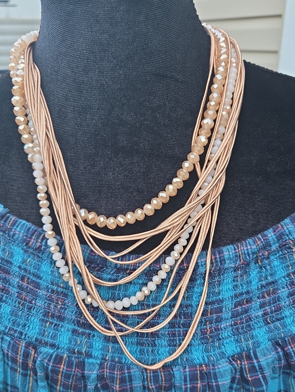 Layered Rose Gold Beaded Multi-Strand Necklace